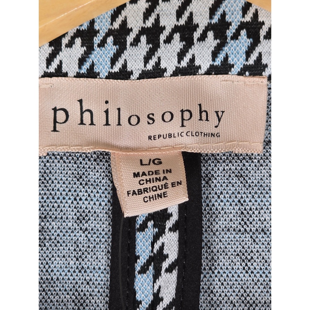 Philosophy Republic Clothing Womens Houndstooth Blazer Jacket L Black White Blue - Picture 3 of 10